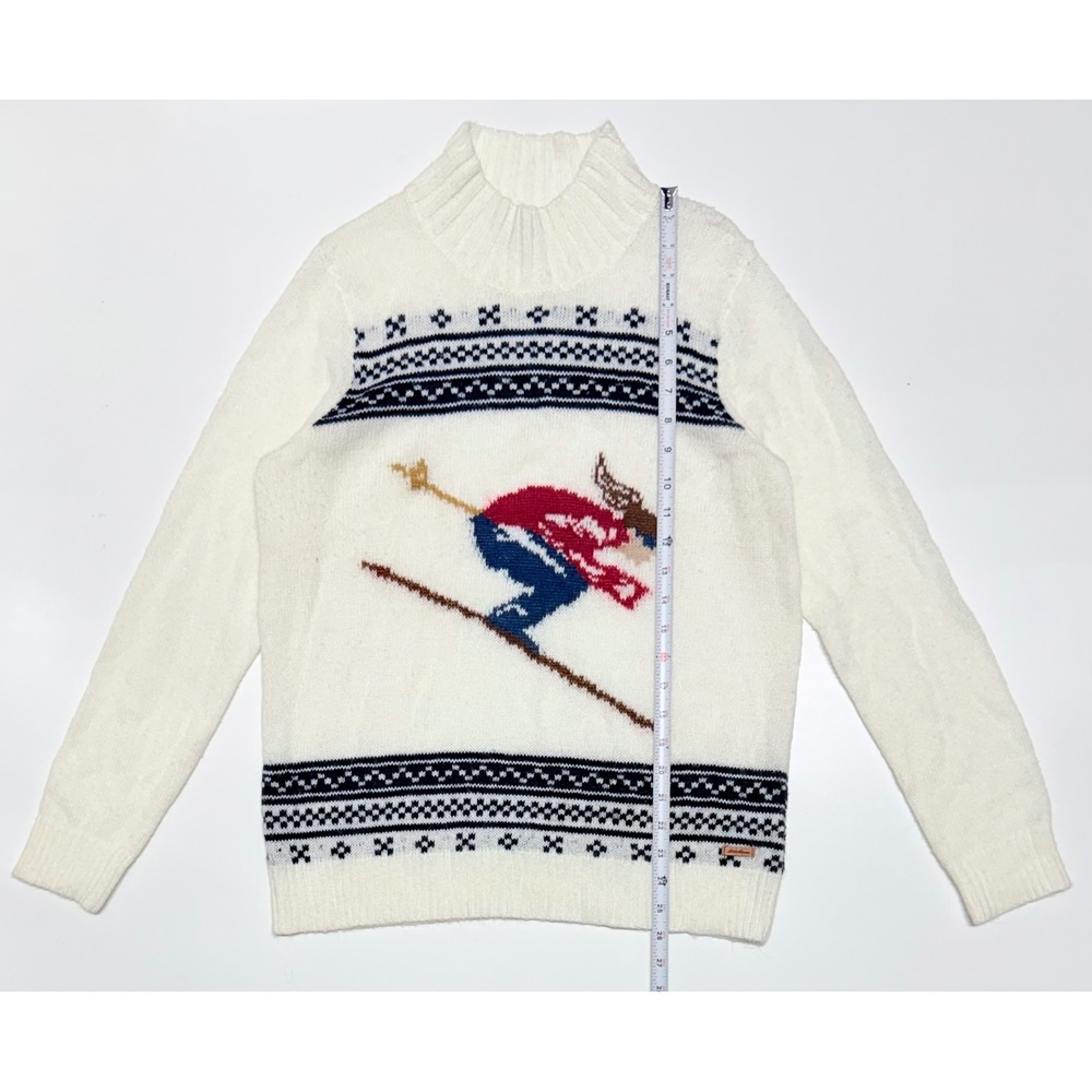 Eddie Bauer‎ Womens Ski Graphic Fair Isle Mock Neck Sweater Cream Wool Blend L